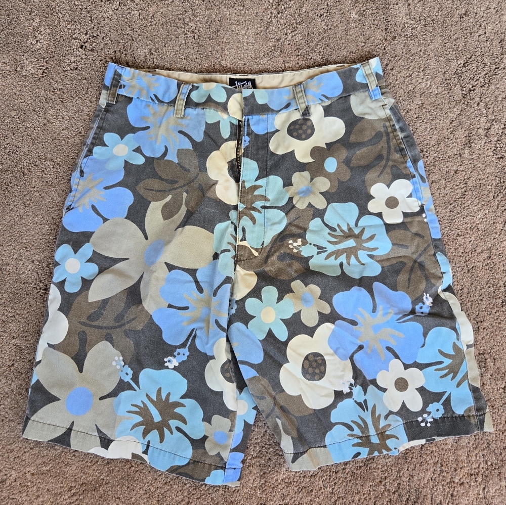Stussy Men's Floral Board Shorts - Blue and Brown